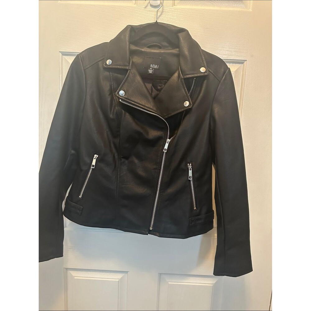 a.n.a Black Faux Leather Moto Jacket with Silver Hardware Chic Trendy Size MP